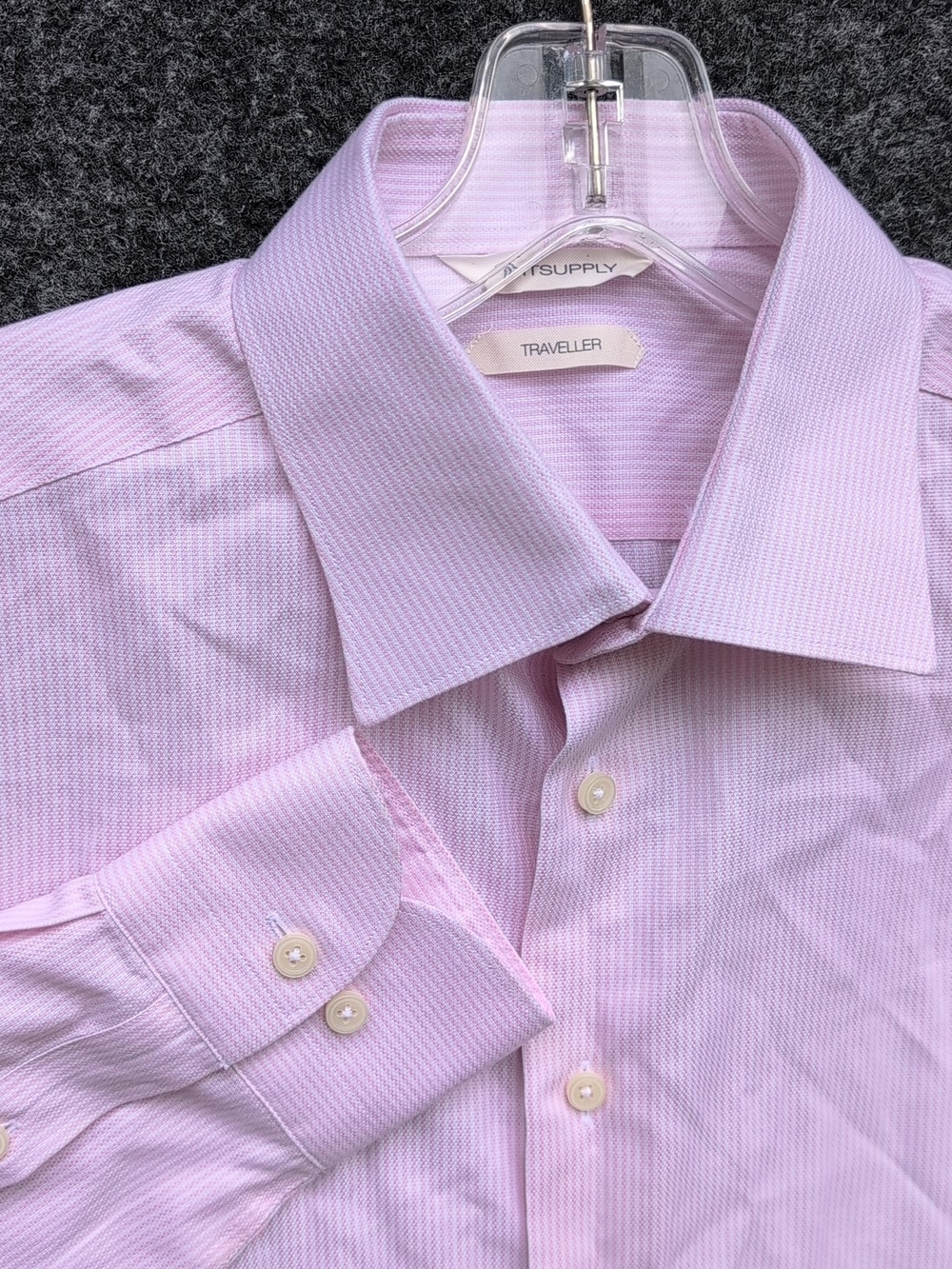 SuitSupply Traveller Dress Shirt Mens 15.5 39 M Pink Striped Slim Fit Button Up - Picture 1 of 14